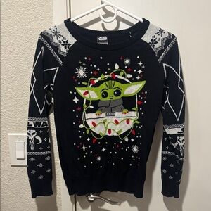 Star Wars Black Sweater with Baby Yoda. Holiday sweater.